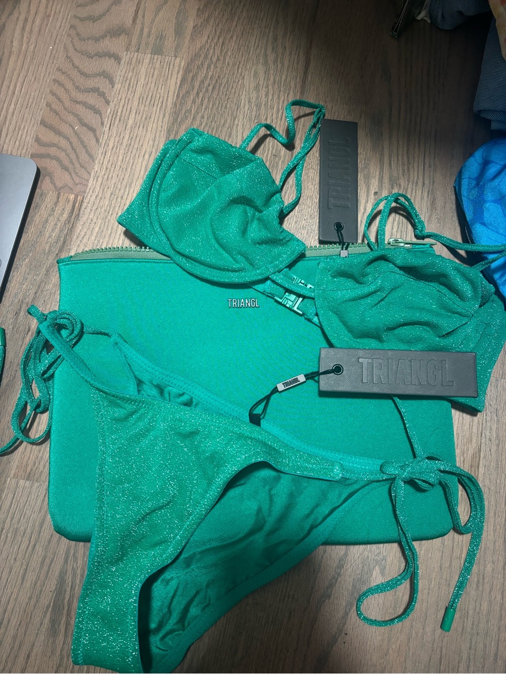 triangl swimwear Shimmer Teal Green Bikini Set